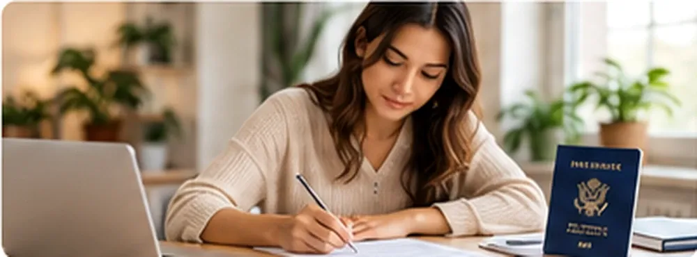 Traveler preparing a passport application