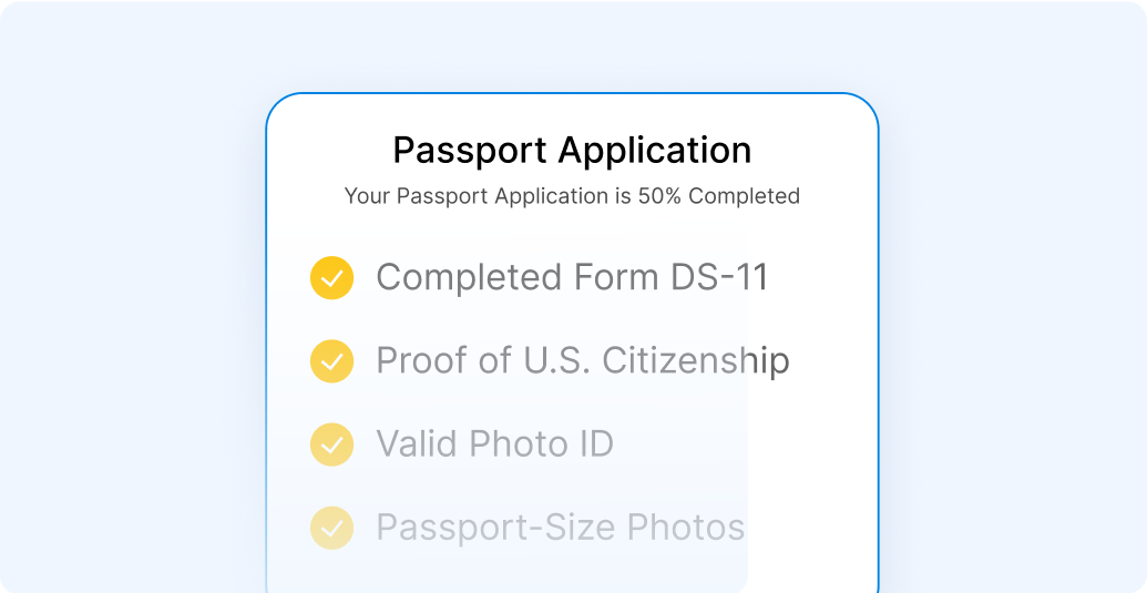 Passport application form on mobile device — Step 1