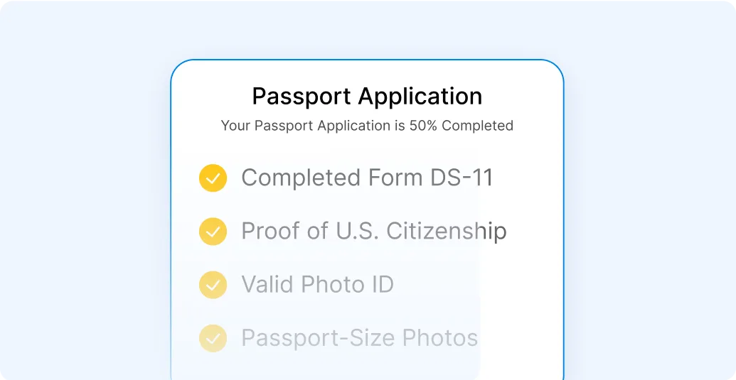 Passport application form on mobile device — Step 1